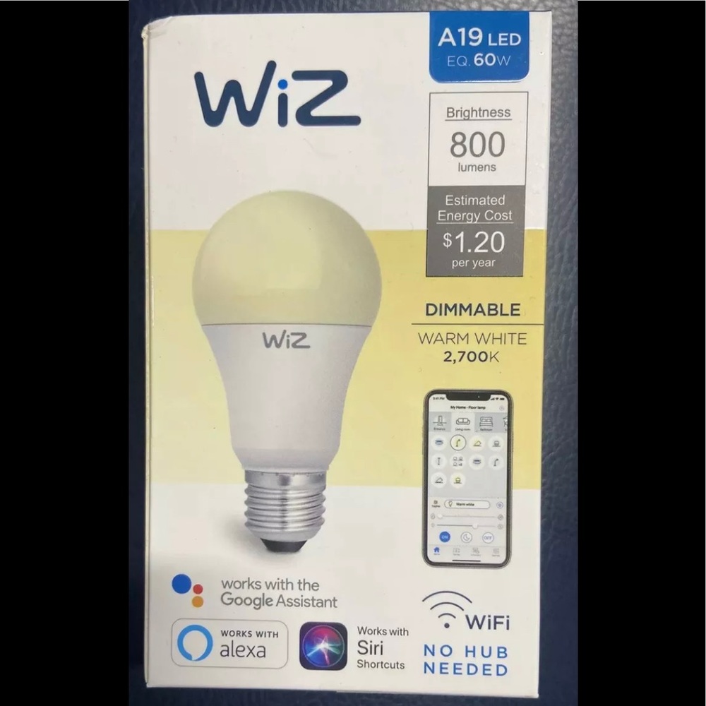 WiZ 60W EqA19 800 Lumens Dimmable Wi-Fi Smart Bulb